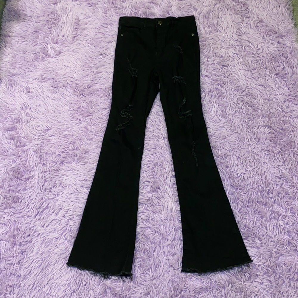 Skinny Ripped Bell Bottom Jeans for Women Classic High Waisted Flared Jean Pants